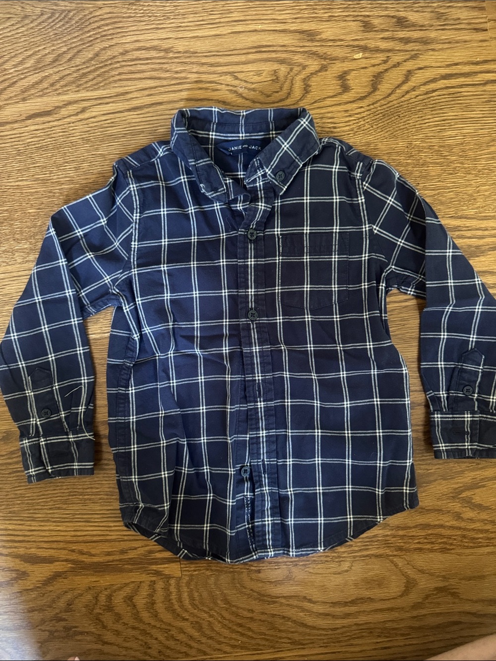 Janie and Jack Navy and White Plaid Button-Down Shirt - size 3T